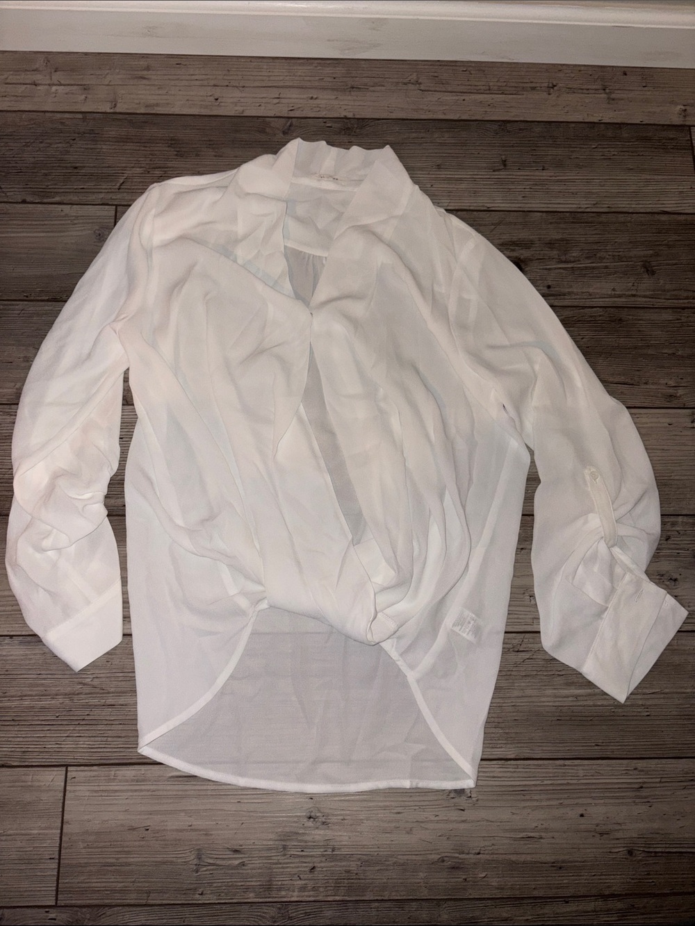 NWOT Pleione White Sheer Draped Shirt